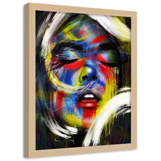 Plakat w ramie naturalnej FEEBY Kobieta z zamkniętymi oczyma, 70x100 cm Feeby