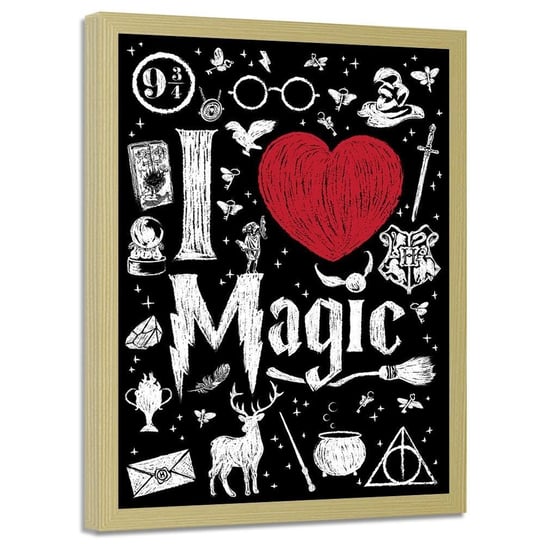 Plakat w ramie naturalnej FEEBY Kocham magię, 70x100 cm Feeby