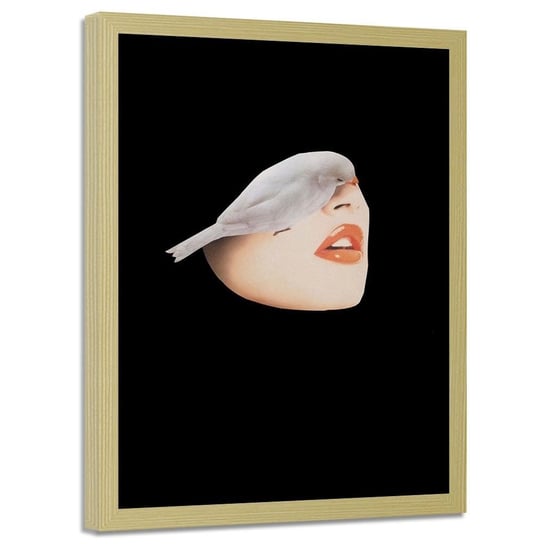Plakat w ramie naturalnej FEEBY Kolaż kobieta z ptakiem, 40x60 cm Feeby