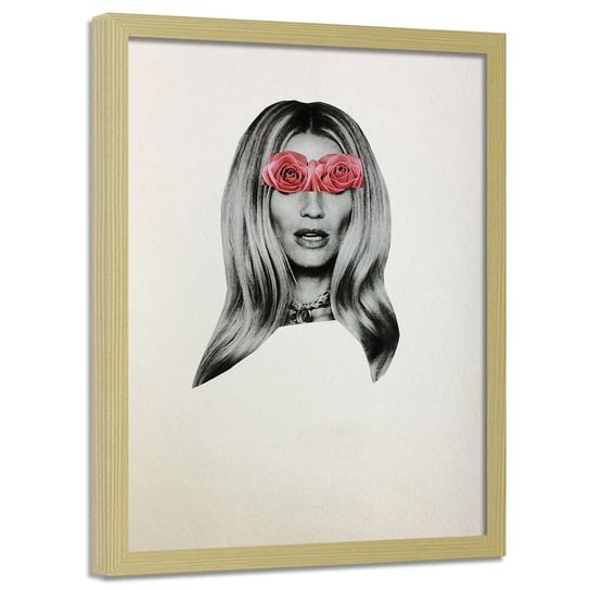 Plakat w ramie naturalnej FEEBY Kolaż różane oczy kobiety, 40x60 cm Feeby