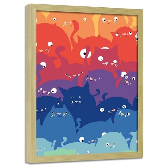 Plakat w ramie naturalnej FEEBY Kolorowe kotki, 40x60 cm Feeby