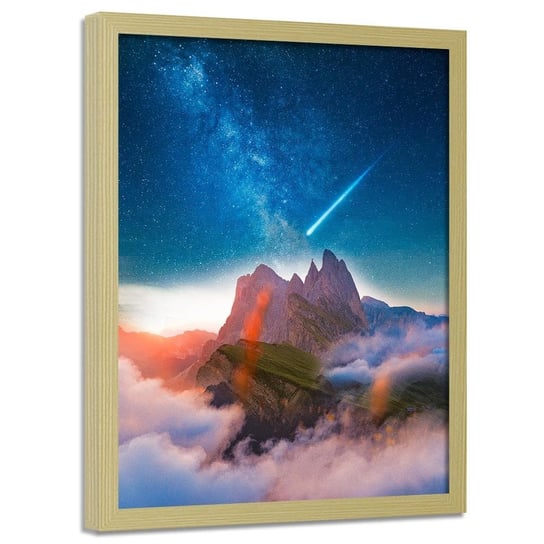 Plakat w ramie naturalnej FEEBY Kometa nad górami, 40x60 cm Feeby