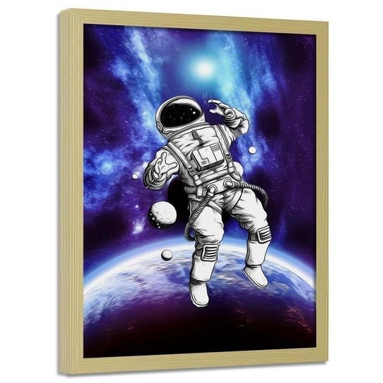 Plakat w ramie naturalnej FEEBY Kosmonauta w kosmosie, 70x100 cm Feeby
