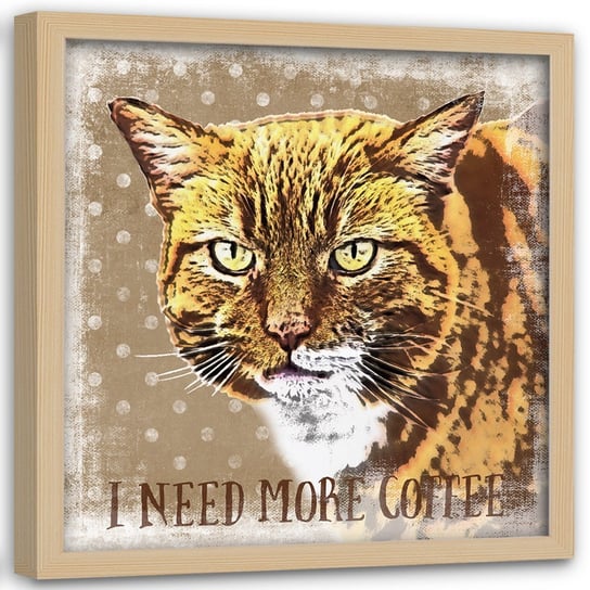 Plakat w ramie naturalnej FEEBY Kot i kawa, 40x40 cm Feeby