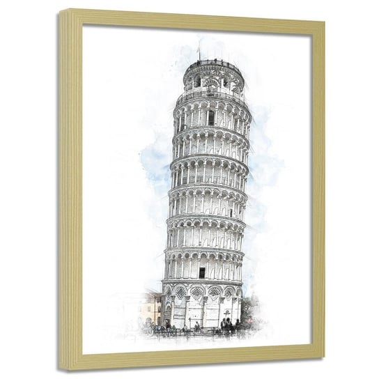 Plakat w ramie naturalnej FEEBY Krzywa wieża w Pizie, 40x60 cm Feeby