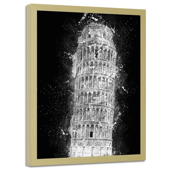 Plakat w ramie naturalnej FEEBY Krzywa wieża w Pizie nocą, 50x70 cm Feeby