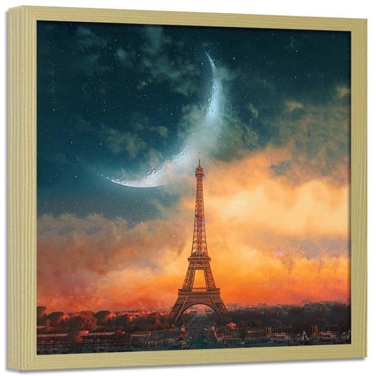 Plakat w ramie naturalnej FEEBY Księżyc nad Paryżem, 40x40 cm Feeby