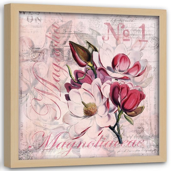 Plakat w ramie naturalnej FEEBY Kwiaty magnolii 2, 40x40 cm Feeby