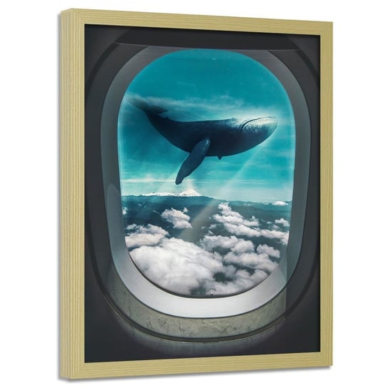 Plakat w ramie naturalnej FEEBY Latający wieloryb, 50x70 cm Feeby