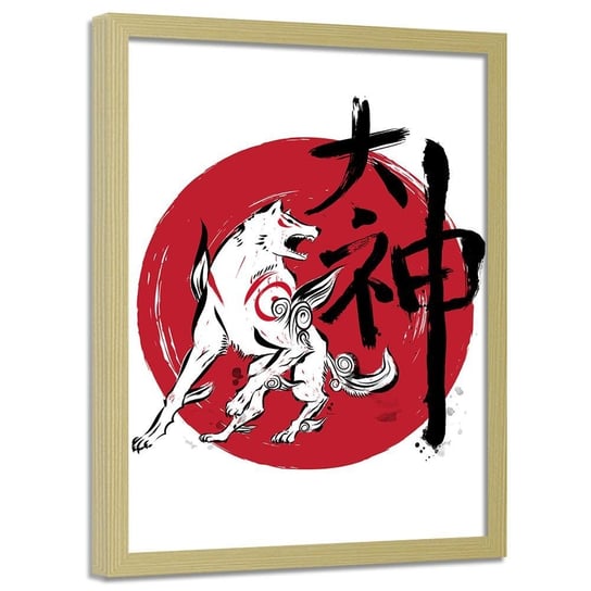 Plakat w ramie naturalnej FEEBY Manga biały pies, 50x70 cm Feeby