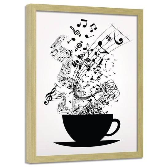 Plakat w ramie naturalnej FEEBY Muzyczna kawa, 70x100 cm Feeby