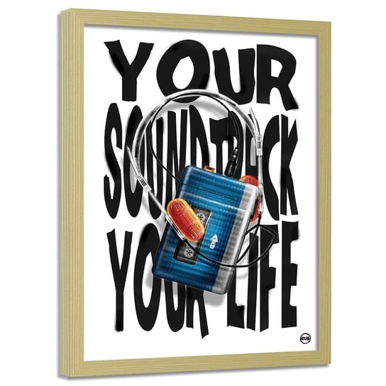 Plakat w ramie naturalnej FEEBY Muzyka twoim życiem, 40x60 cm Feeby
