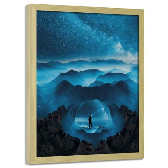 Plakat w ramie naturalnej FEEBY Niebieskie skały i człowiek, 50x70 cm Feeby