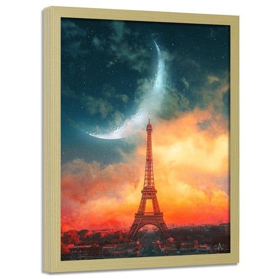 Plakat w ramie naturalnej FEEBY Noc w Paryżu, 50x70 cm Feeby
