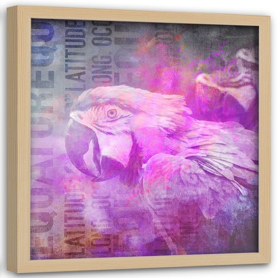 Plakat w ramie naturalnej FEEBY Papuga, abstrakcja, 80x80 cm Feeby