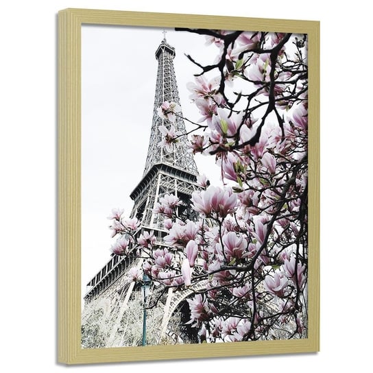 Plakat w ramie naturalnej FEEBY Paryskie magnolie, 50x70 cm Feeby