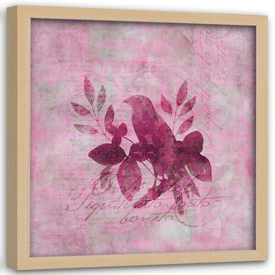 Plakat w ramie naturalnej FEEBY Pelikan na różowym tle, 40x40 cm Feeby
