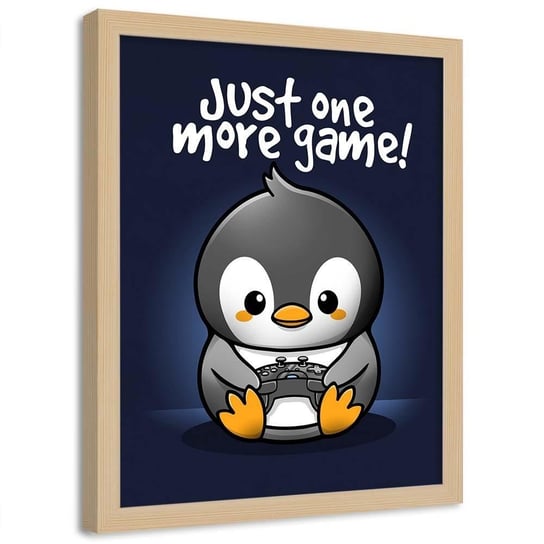 Plakat w ramie naturalnej FEEBY Pingwin gracz dla dzieci i młodzieży, 70x100 cm Feeby