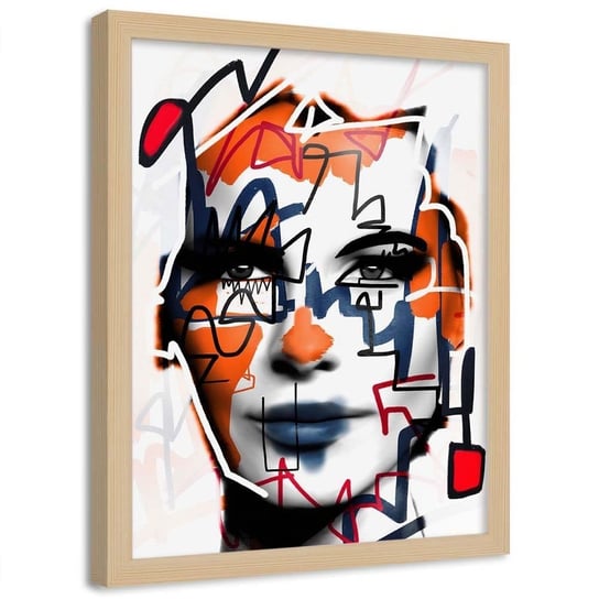 Plakat w ramie naturalnej FEEBY Portret kobiety abstrakcja, 70x100 cm Feeby