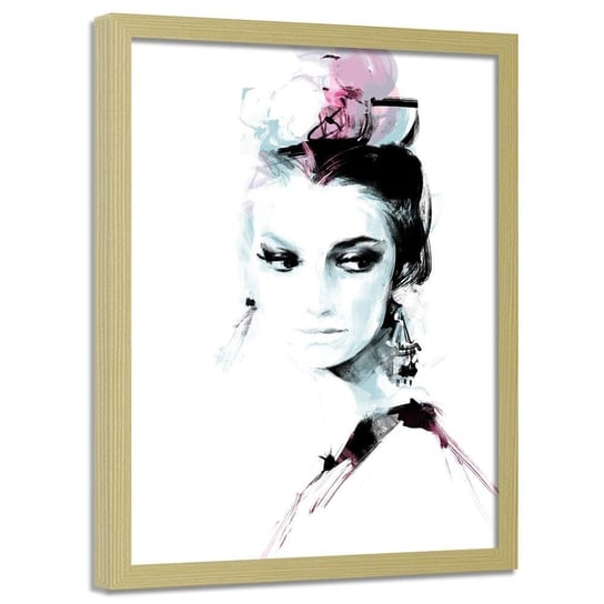 Plakat w ramie naturalnej FEEBY Portret zamyślonej kobiety, 40x60 cm Feeby