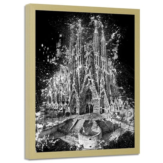 Plakat w ramie naturalnej FEEBY Sagrada Familia w Barcelonie, 50x70 cm Feeby