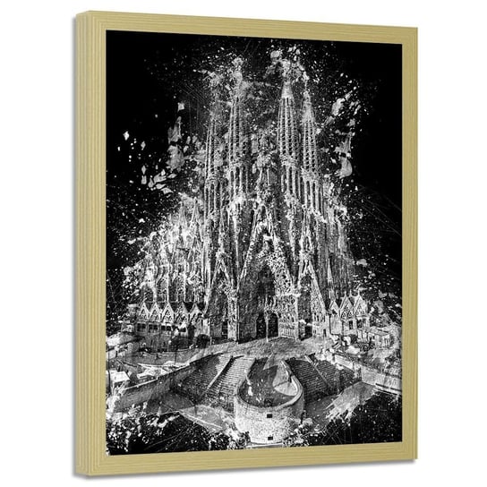 Plakat w ramie naturalnej FEEBY Sagrada Familia w Barcelonie, 70x100 cm Feeby