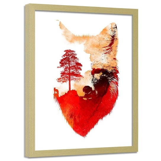 Plakat w ramie naturalnej FEEBY Samotny lis, 50x70 cm Feeby