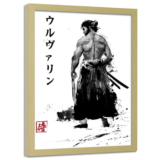 Plakat w ramie naturalnej FEEBY Samuraj z pazurami, 70x100 cm Feeby