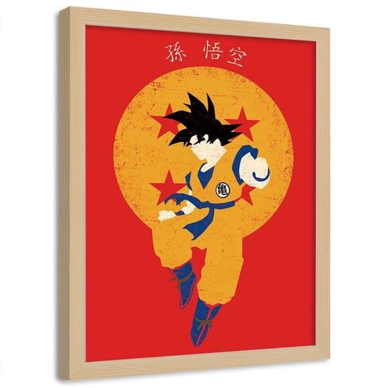 Plakat w ramie naturalnej FEEBY Son Goku Dragon Ball, 40x60 cm Feeby