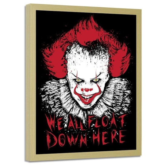 Plakat w ramie naturalnej FEEBY Straszny Clown, 70x100 cm Feeby