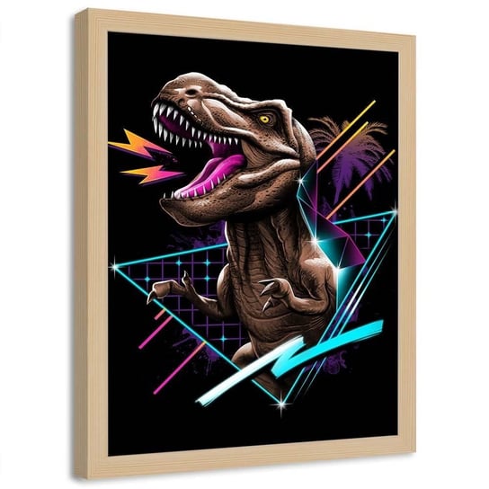 Plakat w ramie naturalnej FEEBY T-rex anime, 50x70 cm Feeby