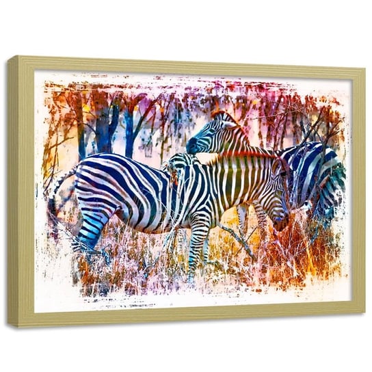 Plakat w ramie naturalnej FEEBY Zebry, abstrakcja, 60x40 cm Feeby