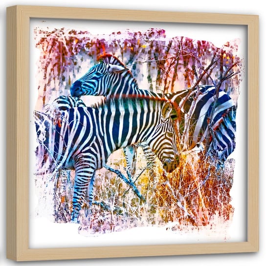 Plakat w ramie naturalnej FEEBY Zebry na kolorowym tle, 80x80 cm Feeby