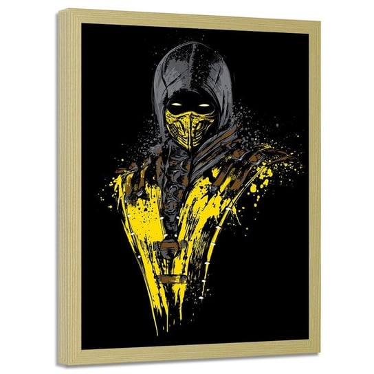 Plakat w ramie naturalnej FEEBY Żółty wojownik ninja, 50x70 cm Feeby