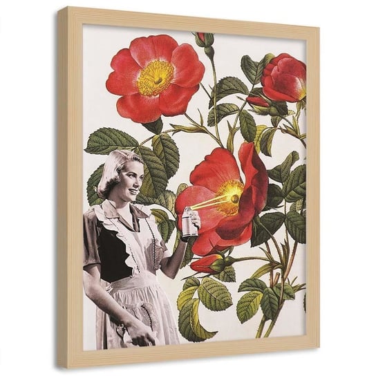 Plakat w ramie naturalnej, Kobieta i kwiaty abstrakcja - 40x60 Feeby