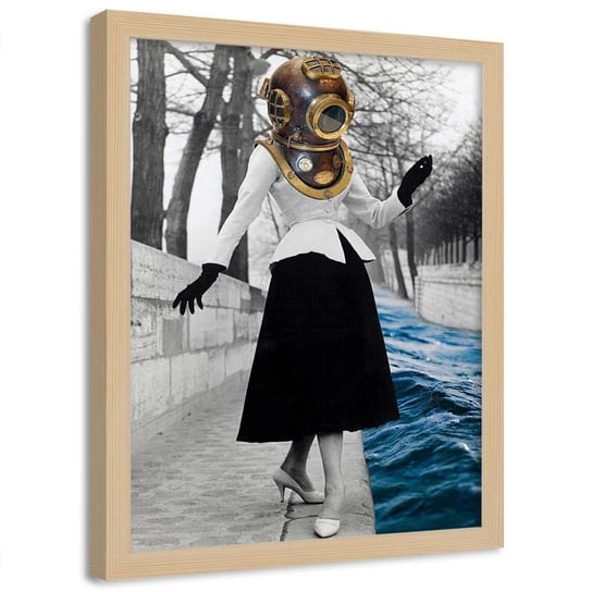 Plakat w ramie naturalnej, Kobieta nurek abstrakcja - 40x60 Feeby