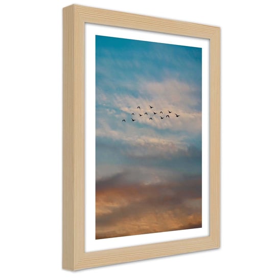 Plakat w ramie naturalnej, Lecące ptaki na tle chmur 30x45 Feeby