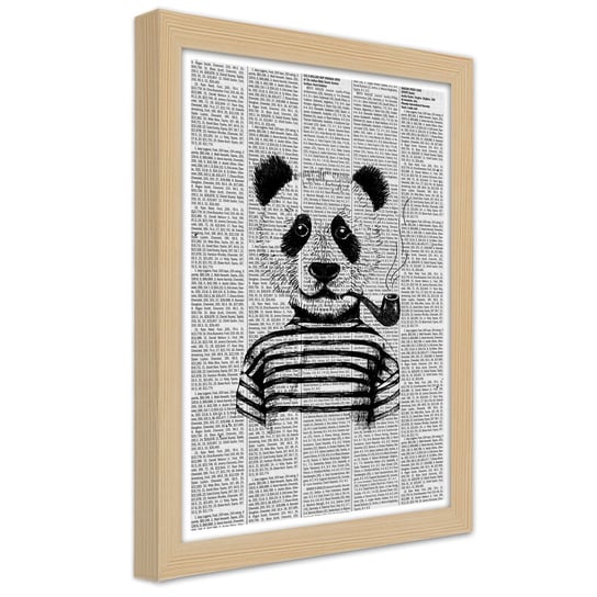 Plakat w ramie naturalnej, Panda z fajką 30x45 Feeby