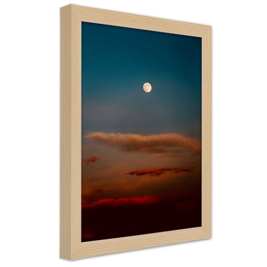Plakat w ramie naturalnej, Pełnia księżyca na wieczornym niebie 30x45 Feeby