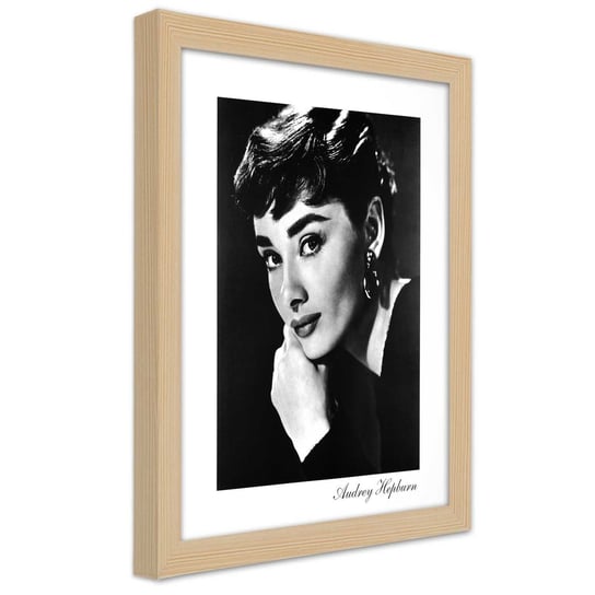 Plakat w ramie naturalnej, Portret Audrey Hepburn 30x45 Feeby