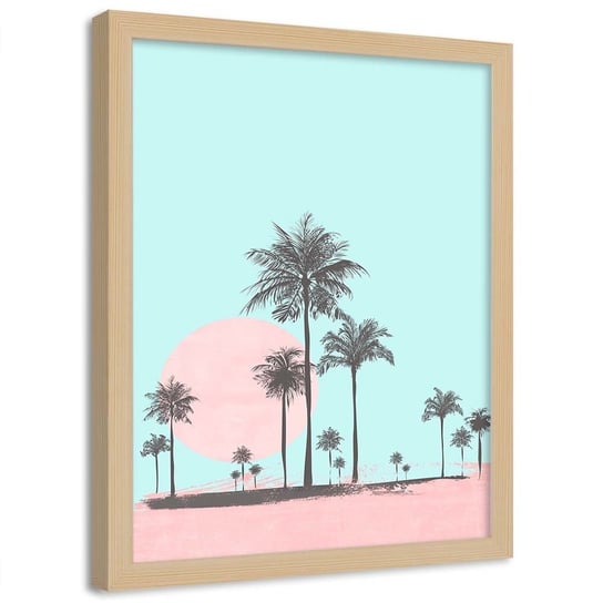 Plakat w ramie naturalnej, Zachód słońca i palmy - 40x60 Feeby