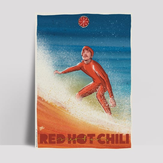 Plakat w ramie SURF Surf Rock – Red Hot Chilli Surfers rama aluminiowa kolor czarny 50x70 Maciej Święty Rysuje