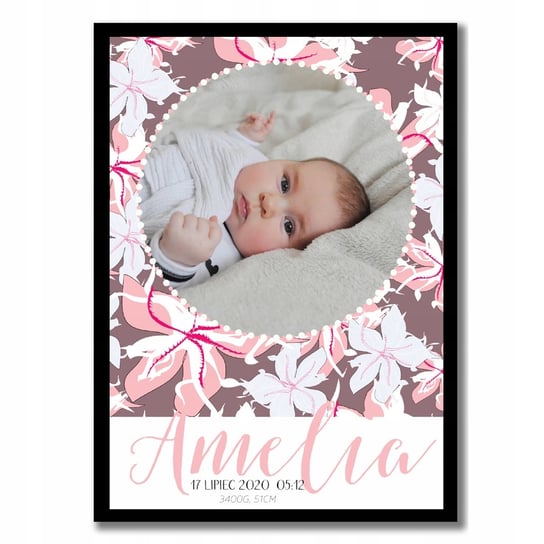 Plakat w różowe kwiaty ze zdjęciem dziecka Inna marka