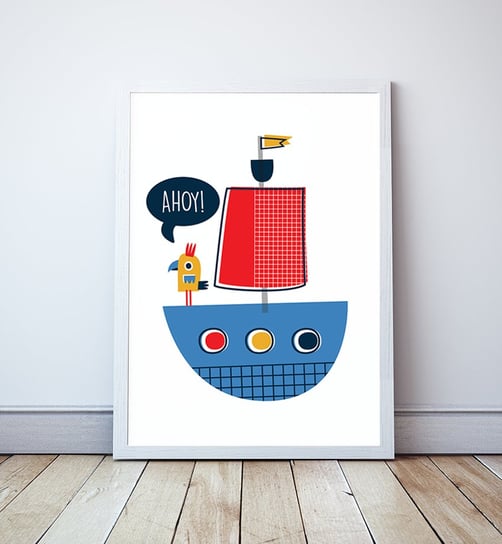 Plakat w stylu marynarskim Ahoy! Statek format A3 Wallie Studio Dekoracji