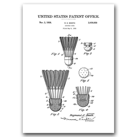 Plakat w stylu retro Lotka do badmintona Patent A2 Vintageposteria