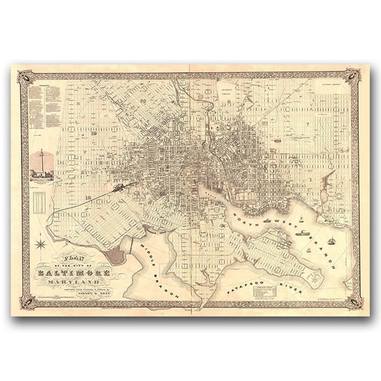 Plakat w stylu retro Mapa Baltimore Maryland A2 Vintageposteria