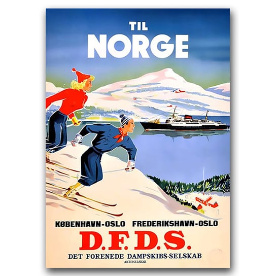 Plakat w stylu retro na płótnie Norwegia Ski A1 Vintageposteria
