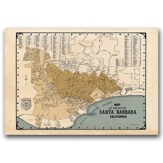 Plakat w stylu retro Stara mapa Santa Barbara A1 Vintageposteria
