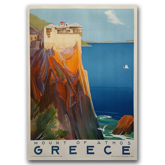 Plakat w stylu vintage Góra Athos Grecja A1 Vintageposteria
