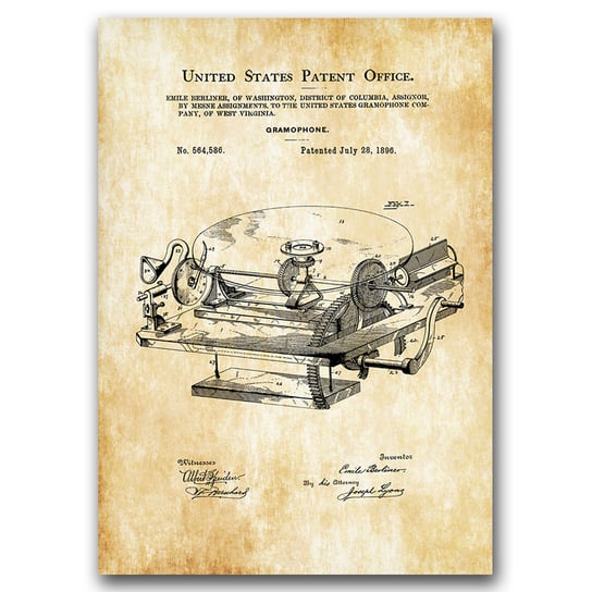 Plakat w stylu vintage Gramofon patent A2 Vintageposteria